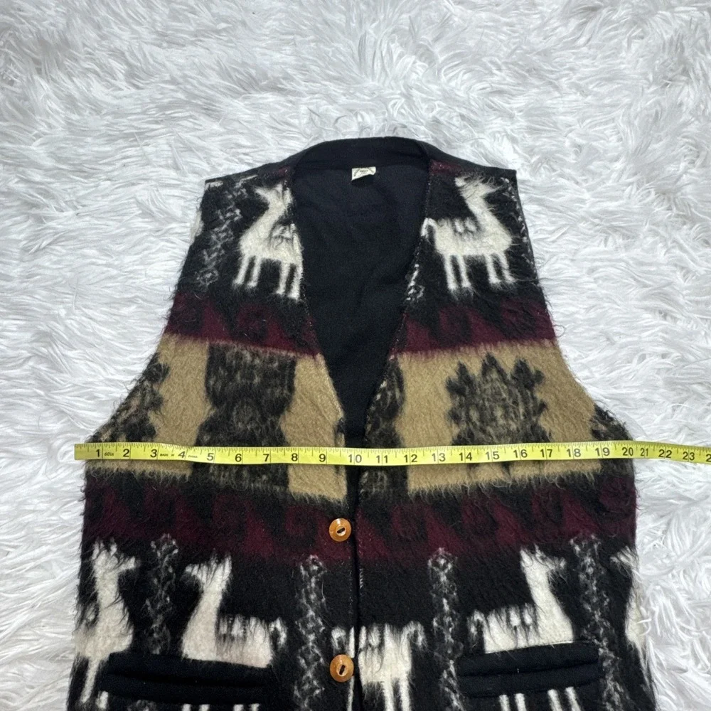 Vintage Handmade Alpaca Vest Ecuador Unisex Black Woven Tribal Southwestern Rare